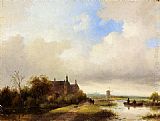 Jan Jacob Coenraad Spohler Famous Paintings - Travellers On A Path, Haarlem In The Distance